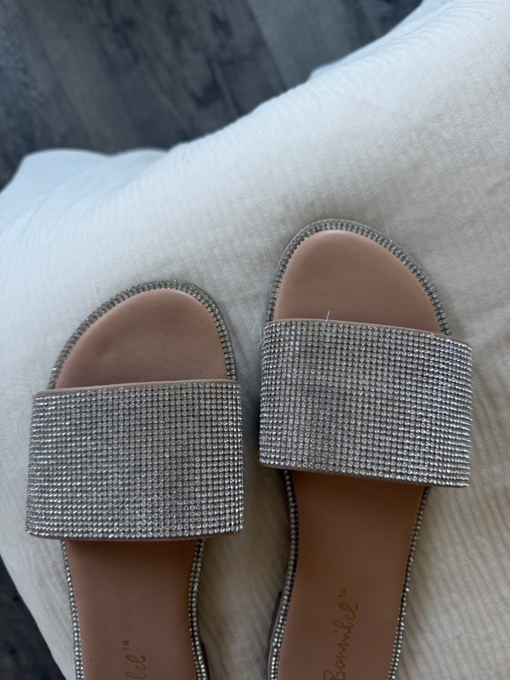 Bonnibel Silver Rhinestone Slide Sandals - Picture 2 of 3
